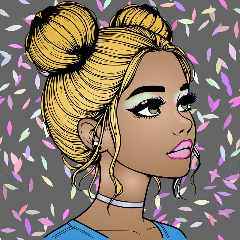 realistic girl with buns on the top of her head