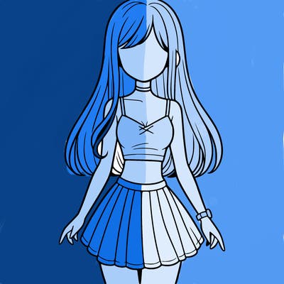 girl with crop top and skirt with long hair