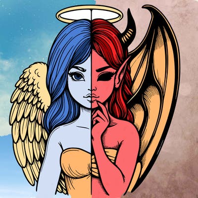 realistic angel half demon