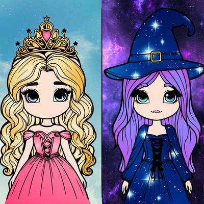 two realistic girls one princess one witch