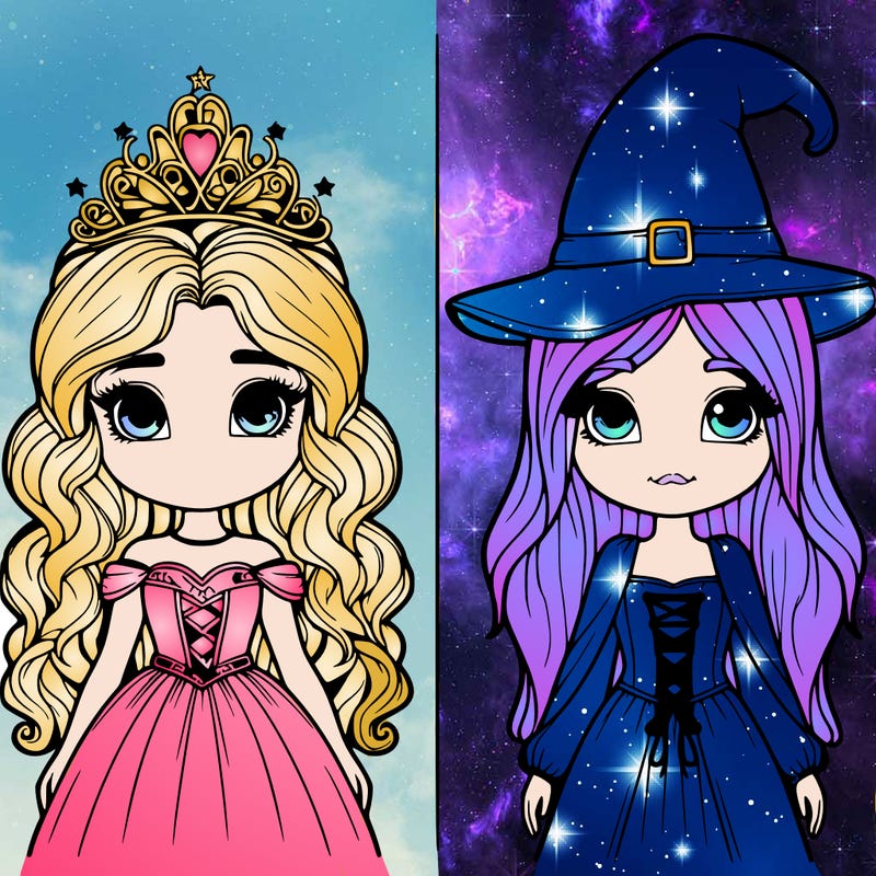 two realistic girls one princess one witch