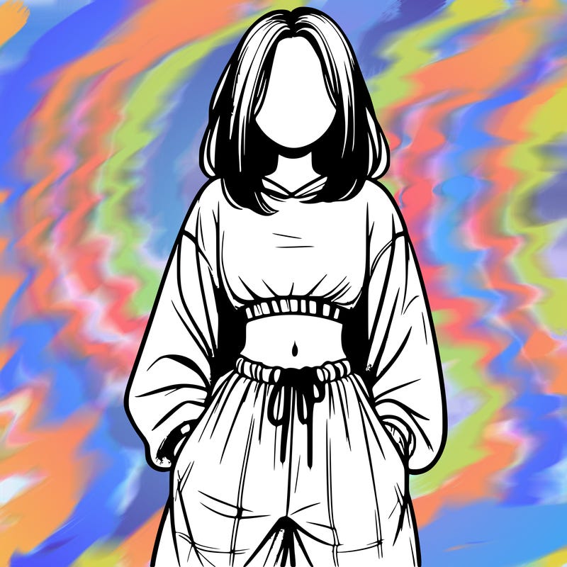 realistic girl faceless with baggy pants and a crop top