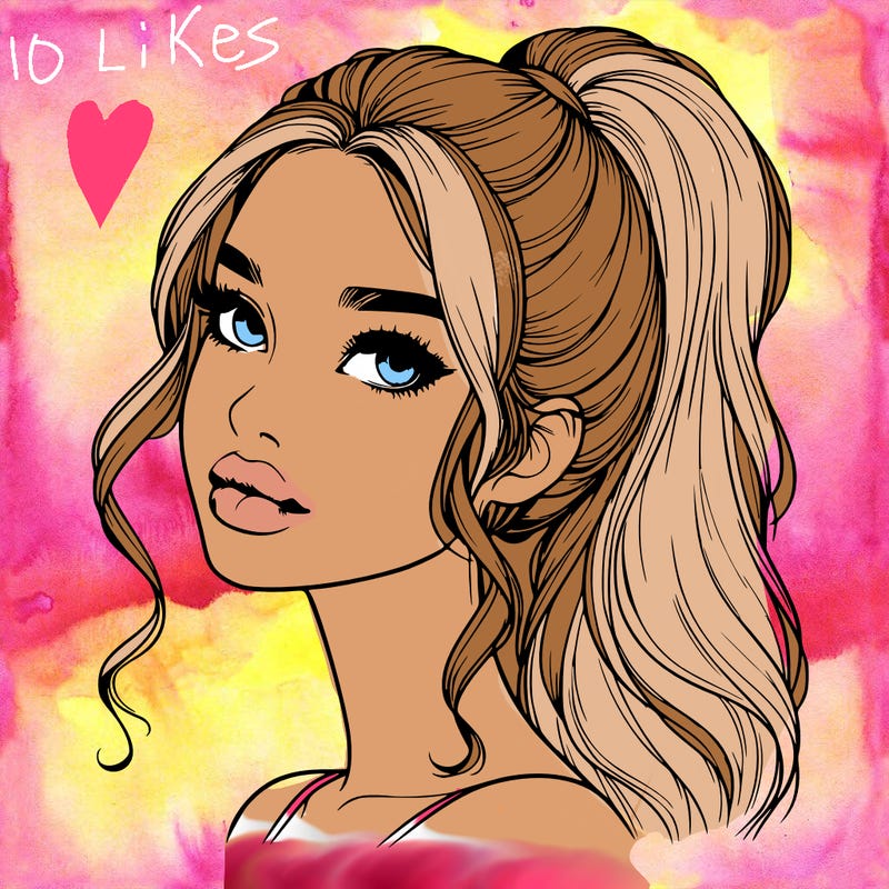 realistic girl with a ponytail on her hair and lips