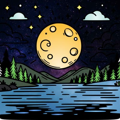 moonlight shining on a lake