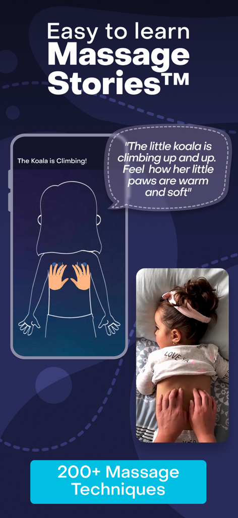 Storie di massaggi guidati e tecniche per bambini sull'app Storybook.