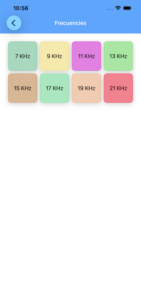 Anti Mosquito Repellent Sounds - Frequency selection screen with buttons for 7 kHz to 21 kHz sounds
