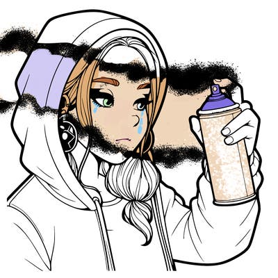 a realistic girl, spray painting