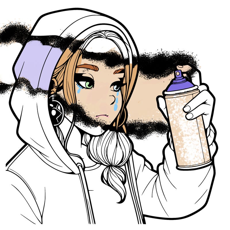 a realistic girl, spray painting