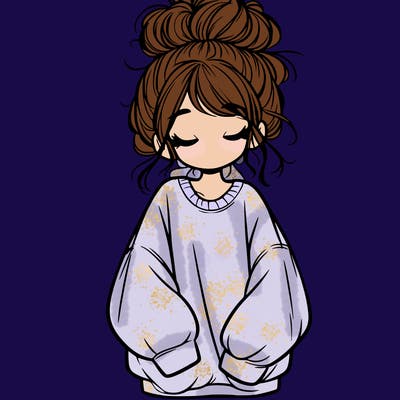 girl with baggy sweatshirt and messy bun