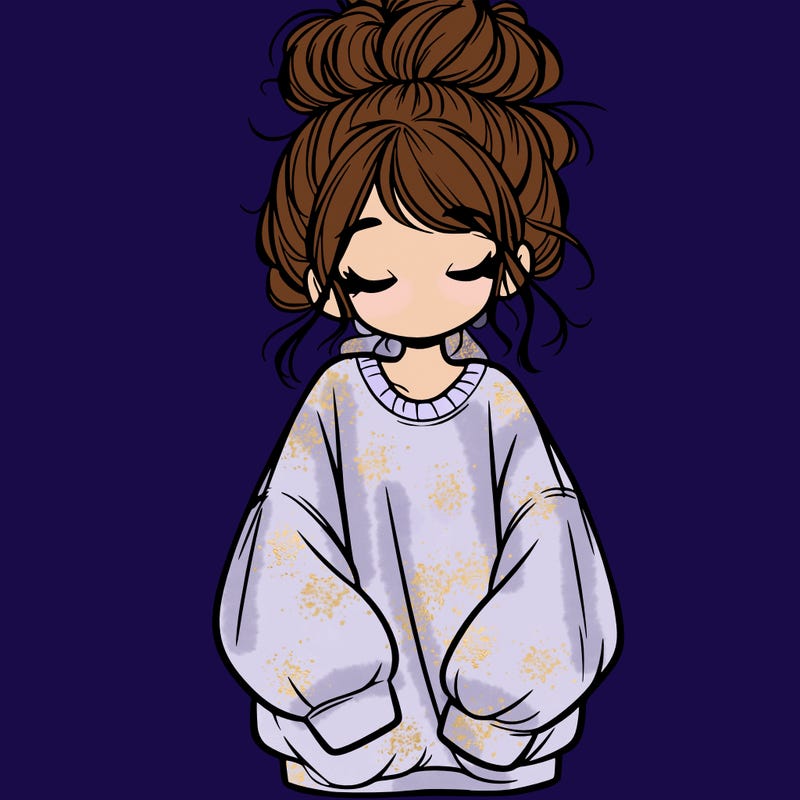 girl with baggy sweatshirt and messy bun