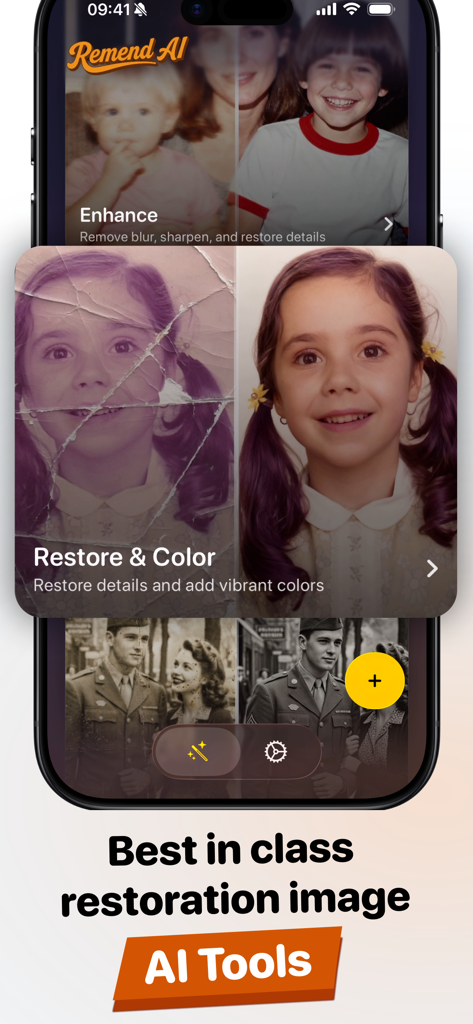 Fix Old Photos - Remend AI - Before and after comparison of restored and colorized old family photos