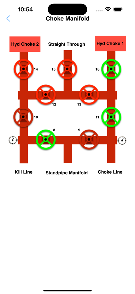 Drilling Simulator 3 - Interactive choke manifold simulation interface for drilling well control training.