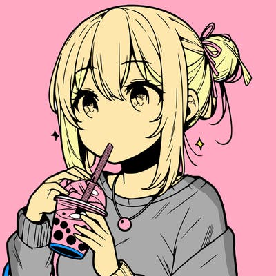 manga character drinking boba