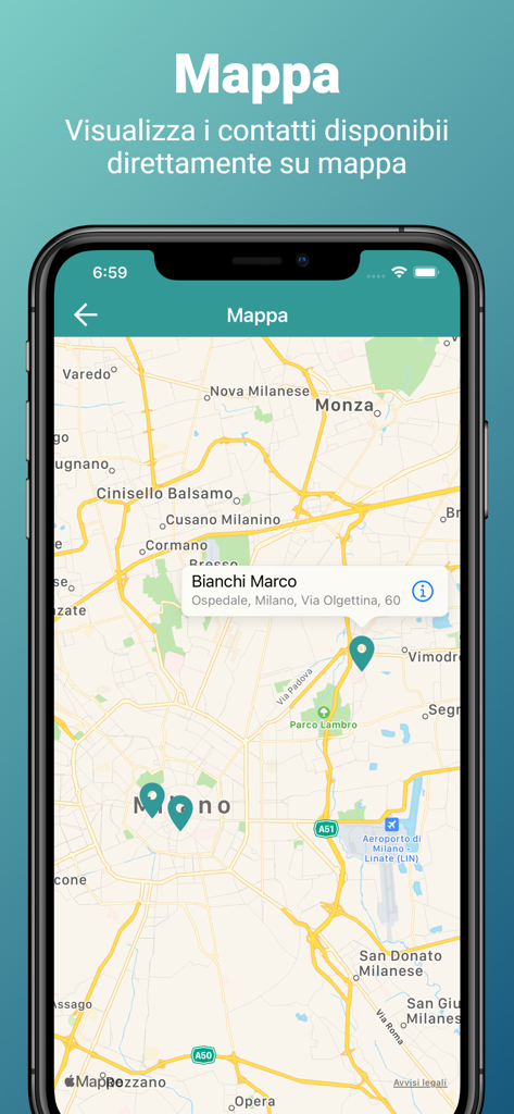 ISF Agenda Lite - ISF Agenda Lite mobile app showing locations of medical contacts on a map