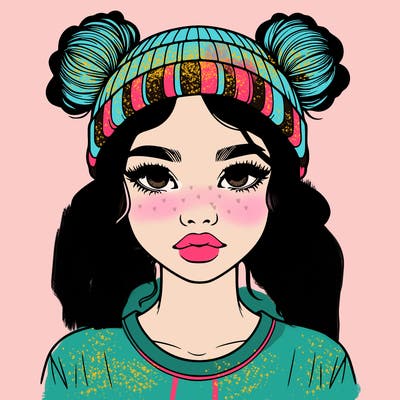 realistic girl with buns in her hair with a beanie on