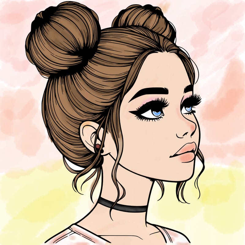 realistic girl with buns on the top of her head