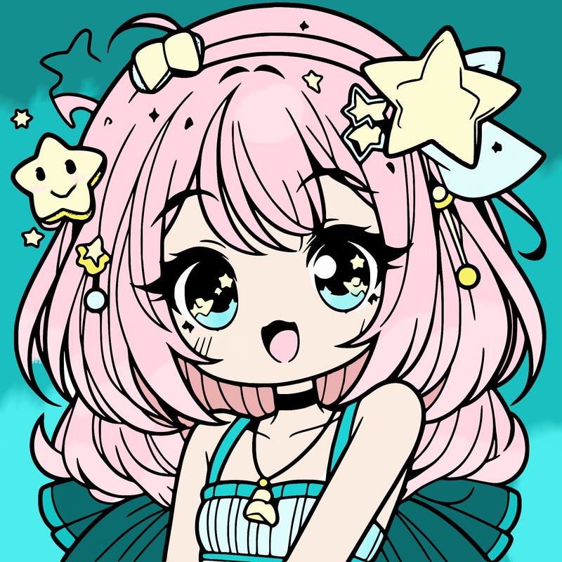 cute anime girl with star accessories