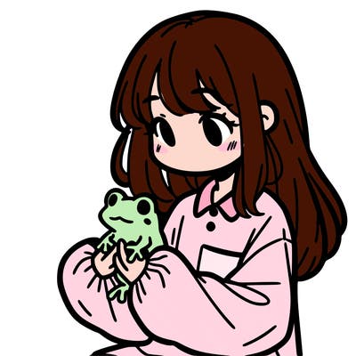 girl with long hair and a oversized shirt. and she is holding a frog