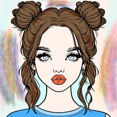realistic girl with two buns in hair and lips