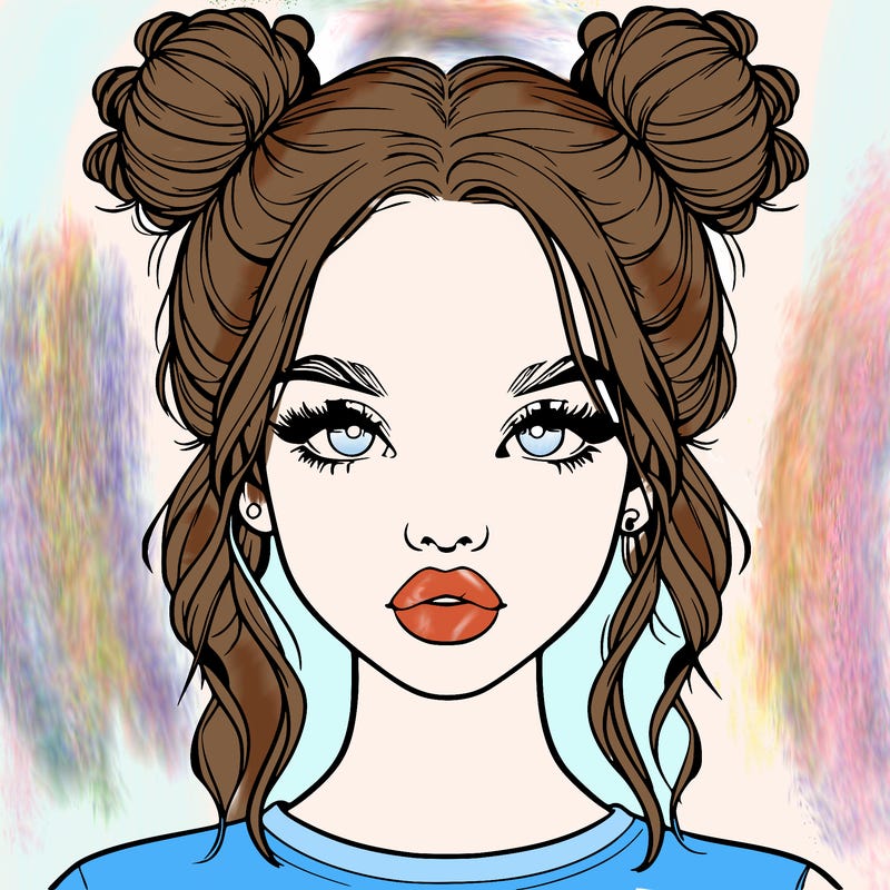 realistic girl with two buns in hair and lips