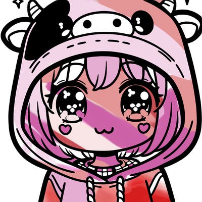 kawaii girl with cow hoodie