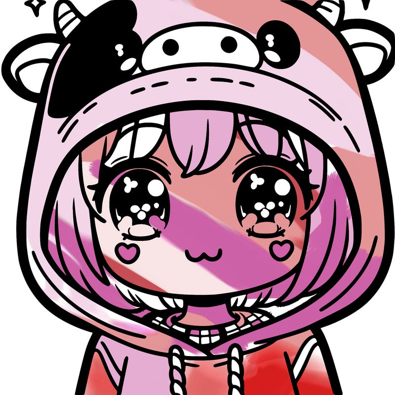 kawaii girl with cow hoodie
