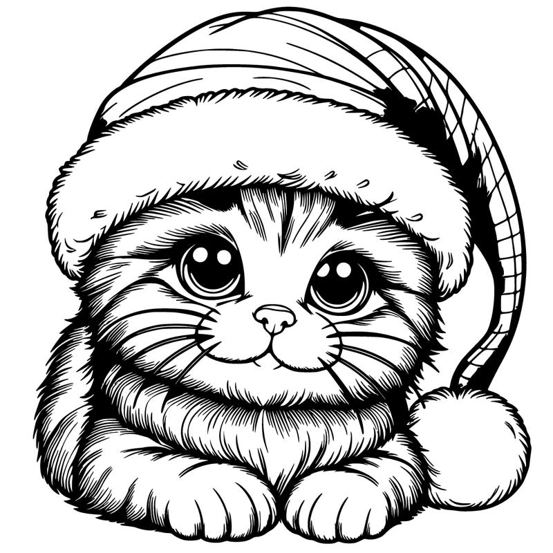 realistic cat with a christmas hat
