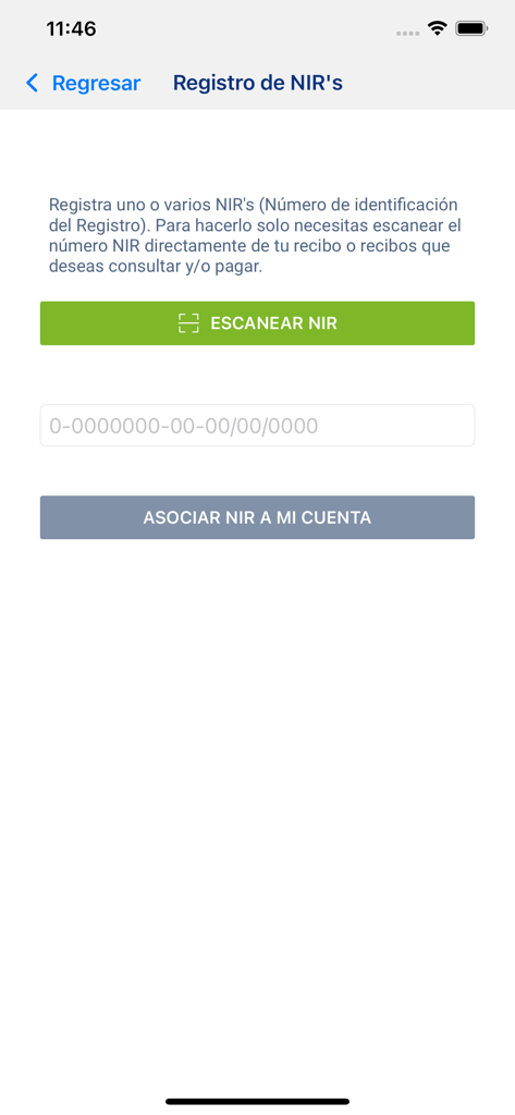 AYD - Pantalla de registro NIR para servicios de agua de Monterrey en la aplicación AYD