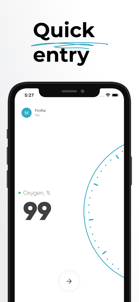 A mobile phone screen showing a quick entry interface for logging blood oxygen saturation levels