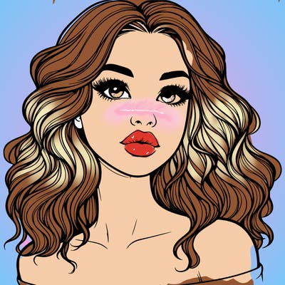 realistic girl with wavy hair and lips