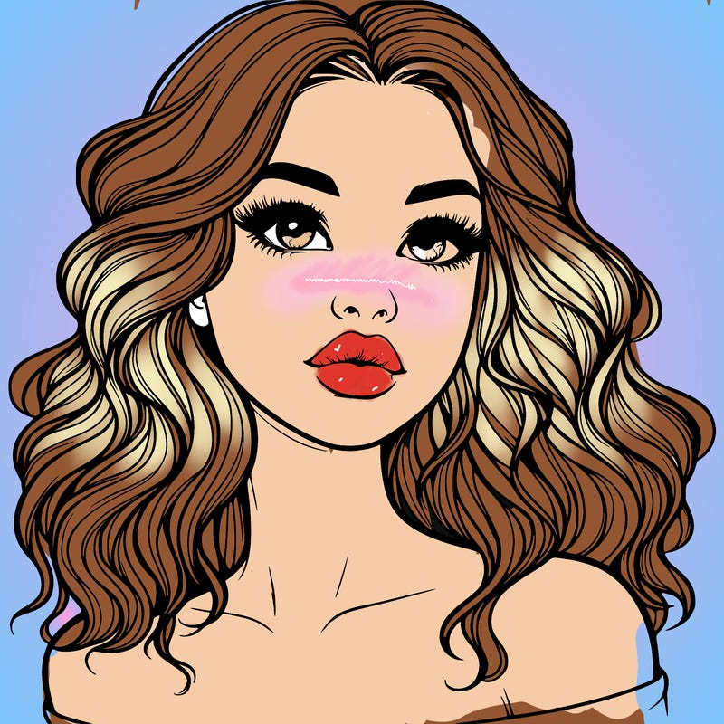 realistic girl with wavy hair and lips