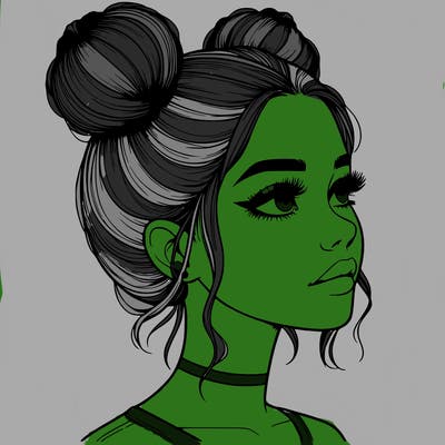 realistic girl with buns on the top of her head