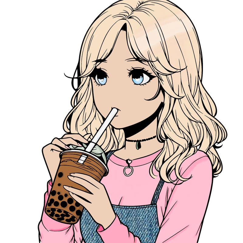 realistic girl drinking boba tea
