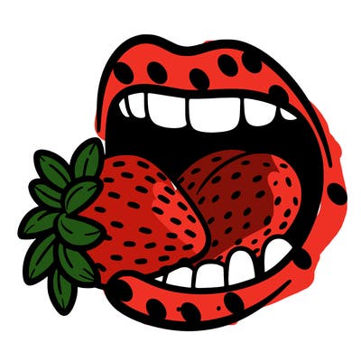 mouth eating a strawberry
