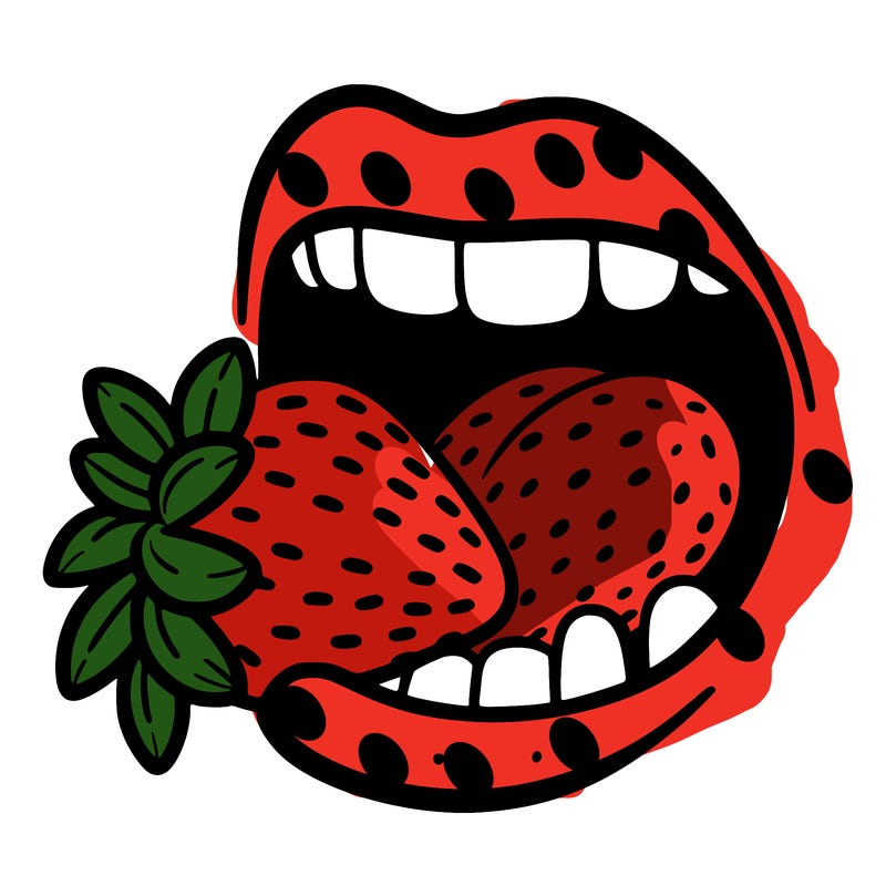 mouth eating a strawberry