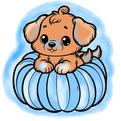 cute little puppy in a pumpkin