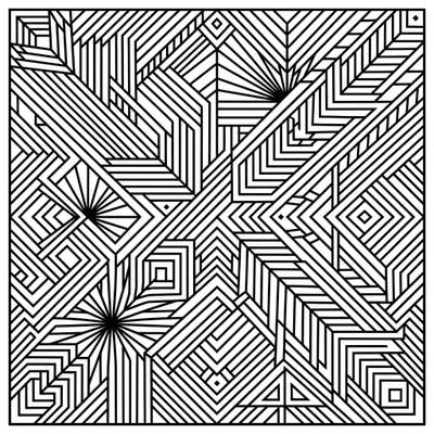 Unleash your creativity with this captivating coloring page featuring intricate linear geometric patterns. Perfect for adults seeking a relaxing and challenging artistic escape.
