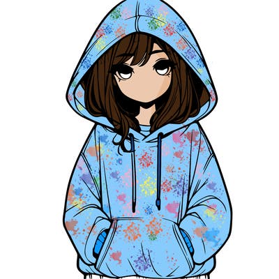 realistic girl with oversized hoodie