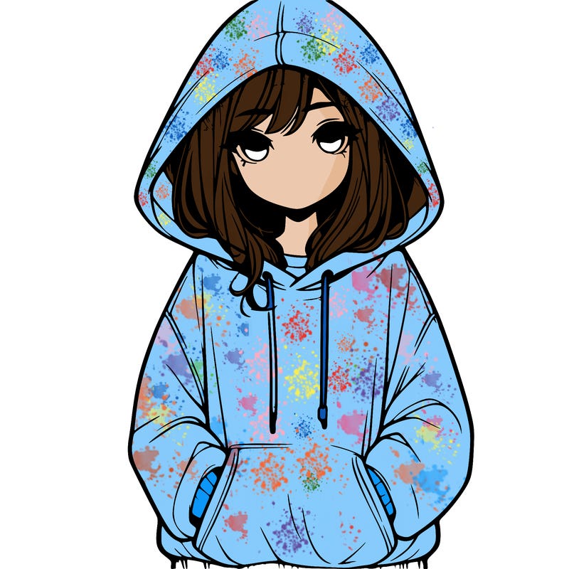 realistic girl with oversized hoodie