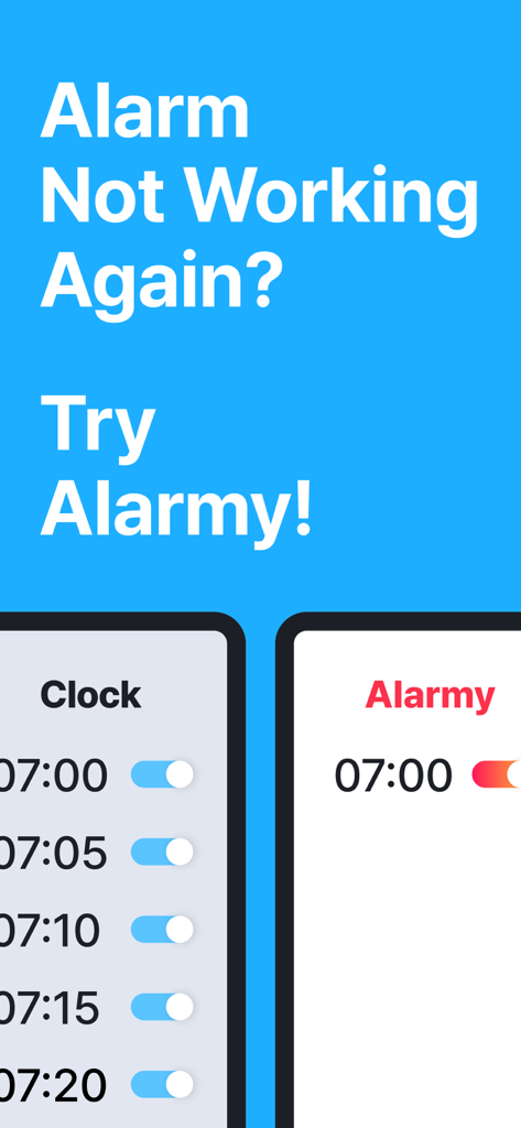 Alarmy - Loud alarm clock - Ein direkter Vergleich von mehreren Schlummer-Alarmen auf einer Standarduhr im Gegensatz zu einem einzigen effektiven Alarm bei Alarmy