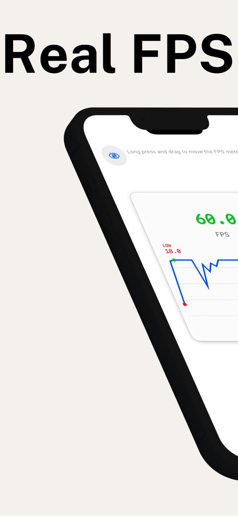Real time FPS performance graph showing 60 frames per second on a mobile device
