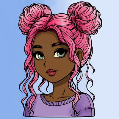 realistic girl with two buns in her hair