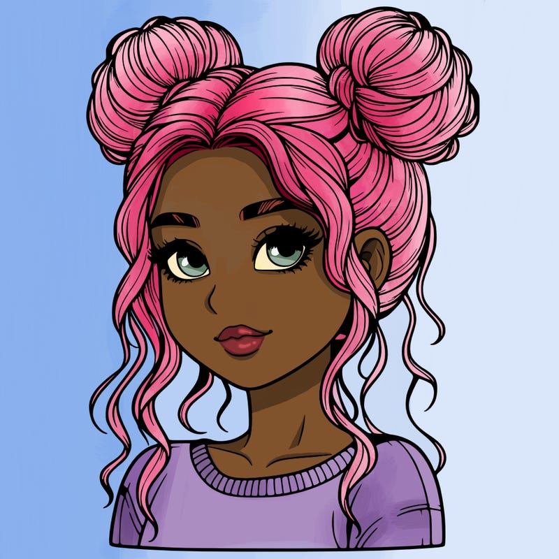 realistic girl with two buns in her hair