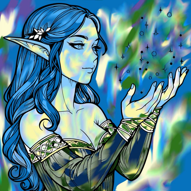 realistic elf girl doing magic