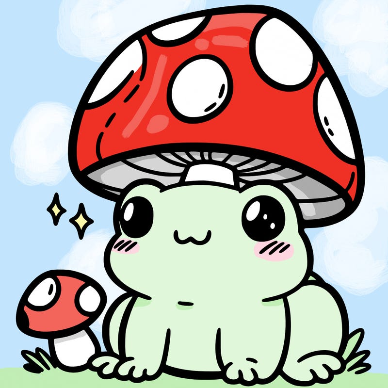 a cute frog with a mushroom hat
