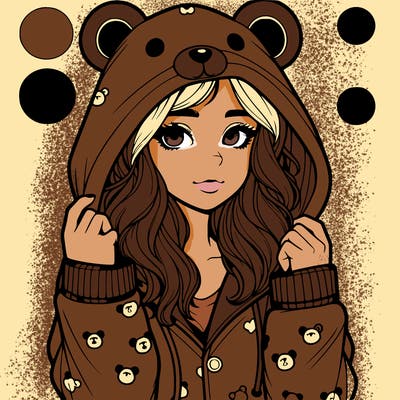 realistic girl in a animal pjs hoodie