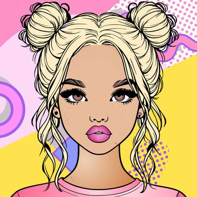 realistic girl with two buns in hair and lips