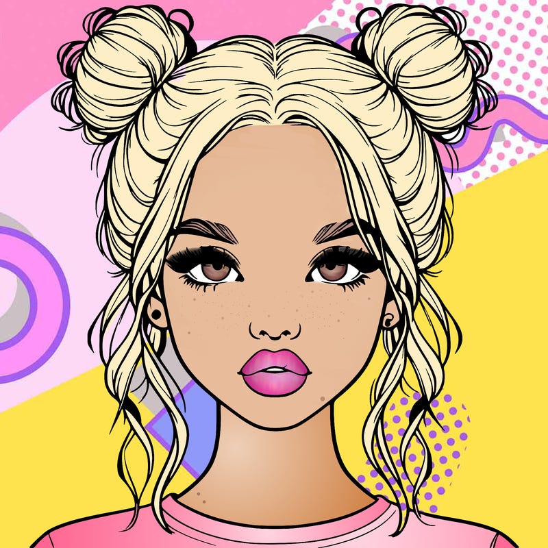 realistic girl with two buns in hair and lips