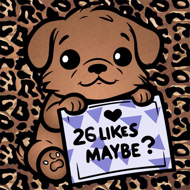 a puppy holding a sign that says 2 likes maybe?
