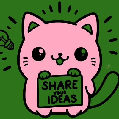 a cute cat saying share your ideas